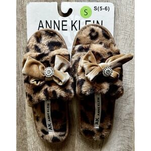 ANNE KLEIN Slippers Leopard Print Woman's 5/6 Faux Fur Slipper Shoe NEW